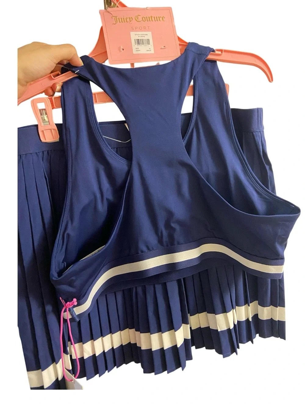 Juicy Couture Sport Pleated Tennis Skirt and Sports Bra Set Navy XL NWT